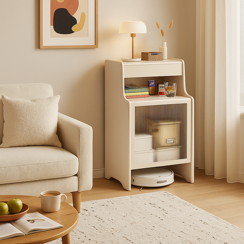 Modern Minimalist Arch-Shaped Solid Wood Glass End Table 4-Leg For Living Room