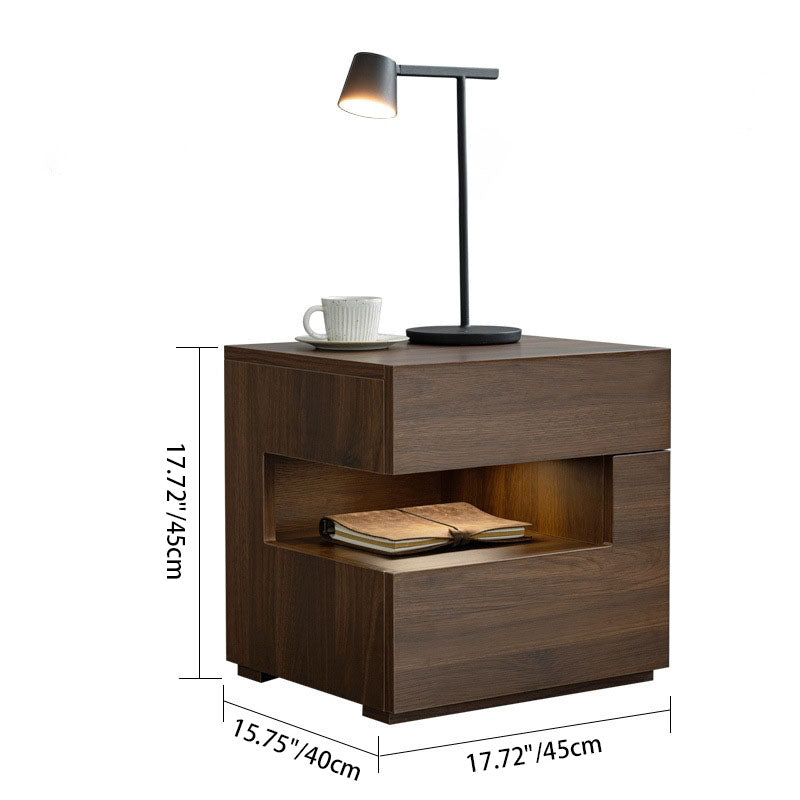 Modern Minimalist Rectangular Solid Wood Ash Nightstand 2-Drawer 2-Tier For Bedroom