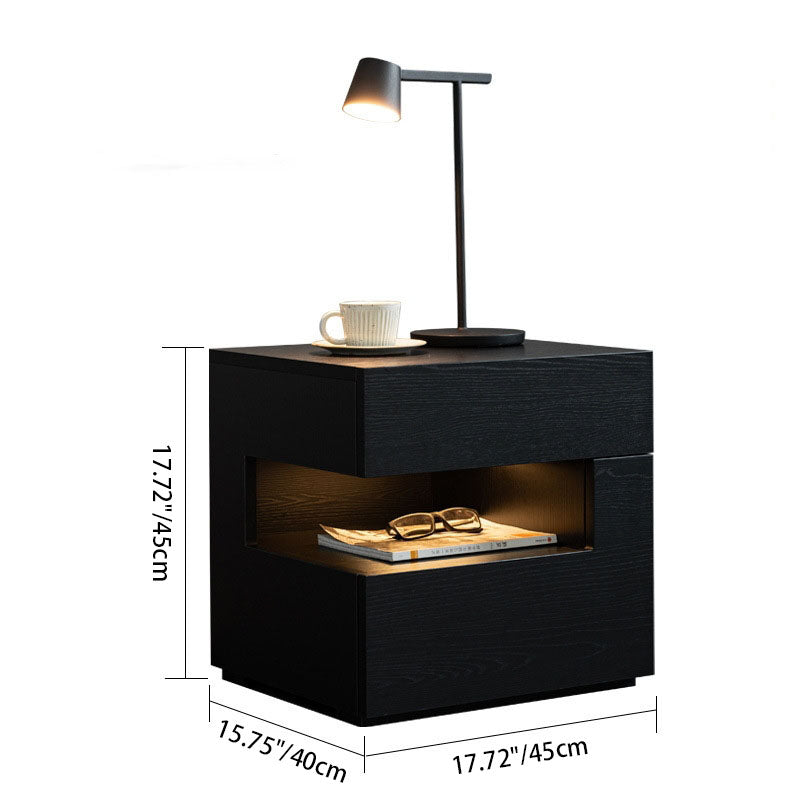 Modern Minimalist Rectangular Solid Wood Ash Nightstand 2-Drawer 2-Tier For Bedroom