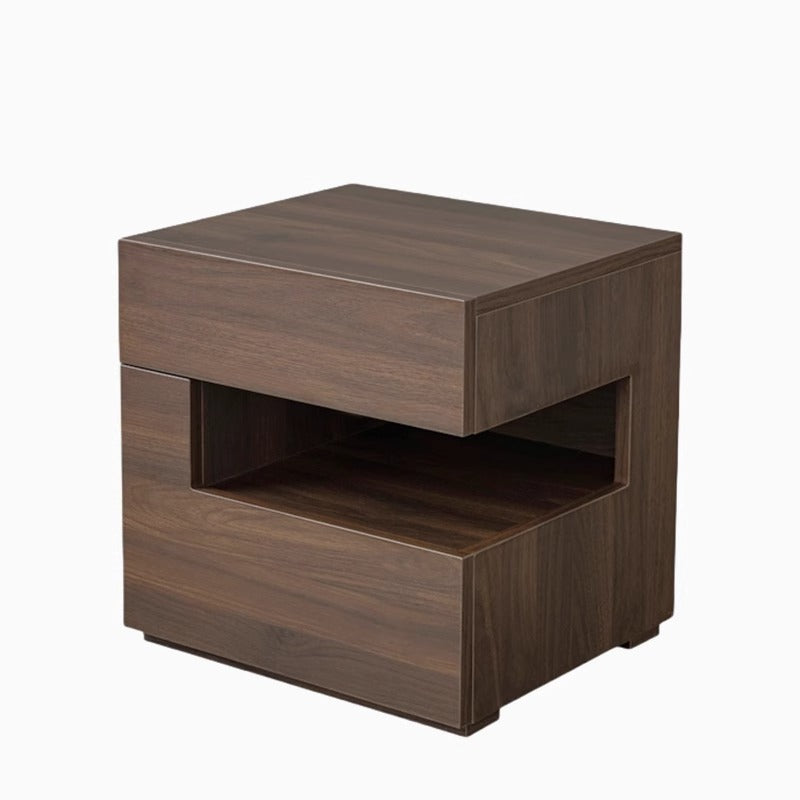 Modern Minimalist Rectangular Solid Wood Ash Nightstand 2-Drawer 2-Tier For Bedroom