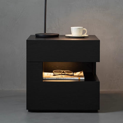Modern Minimalist Rectangular Solid Wood Ash Nightstand 2-Drawer 2-Tier For Bedroom