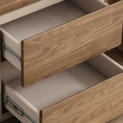 Modern Minimalist Rectangular Plywood Pine Faux Saddle Leather Nightstand 2-Drawer For Bedroom