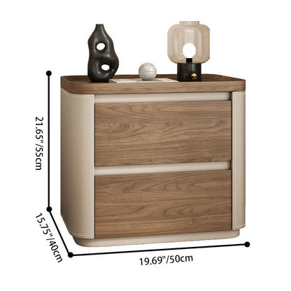 Modern Minimalist Rectangular Plywood Pine Faux Saddle Leather Nightstand 2-Drawer For Bedroom