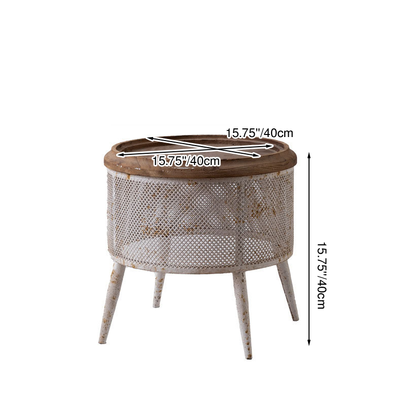 Traditional Vintage Round Solid Wood Iron End Table 4-Leg For Living Room