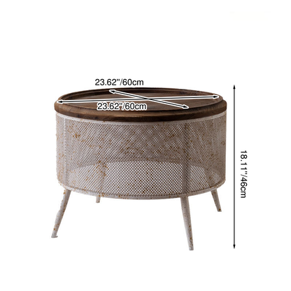 Traditional Vintage Round Solid Wood Iron End Table 4-Leg For Living Room