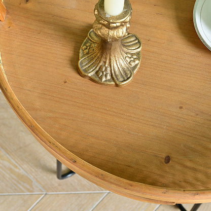 Modern Minimalist Round Bamboo Rattan Metal Solid Wood Stainless Steel End Table 4-Leg For Living Room