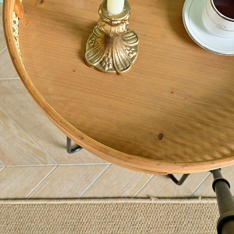 Modern Minimalist Round Bamboo Rattan Metal Solid Wood Stainless Steel End Table 4-Leg For Living Room