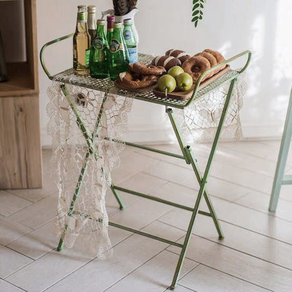 Traditional Vintage Rectangular Iron Openwork End Table 4-Leg Foldable For Living Room