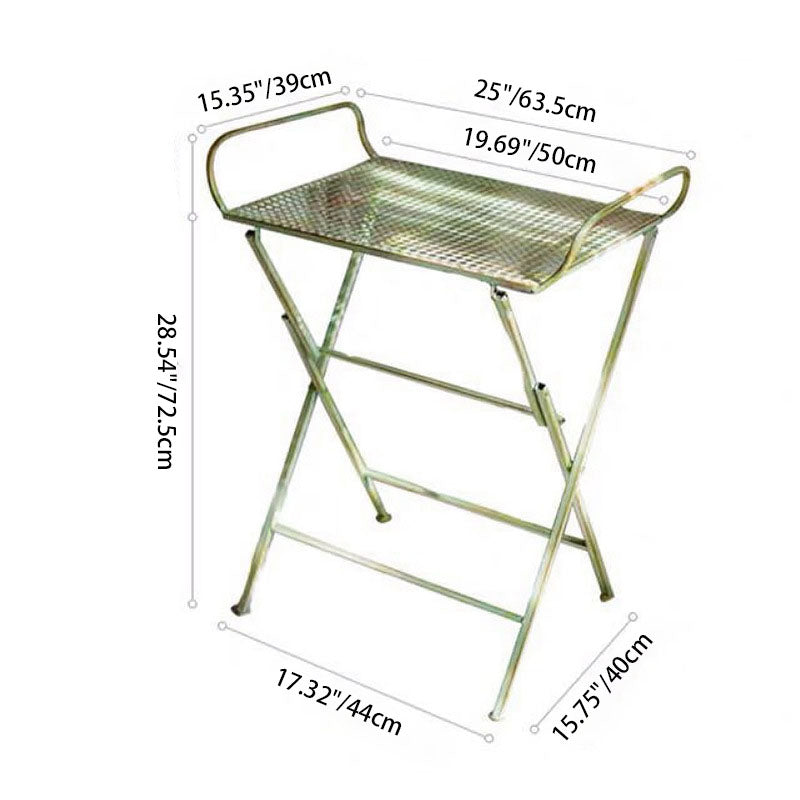 Traditional Vintage Rectangular Iron Openwork End Table 4-Leg Foldable For Living Room