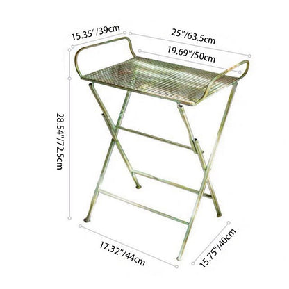 Traditional Vintage Rectangular Iron Openwork End Table 4-Leg Foldable For Living Room