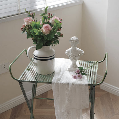 Traditional Vintage Rectangular Iron Openwork End Table 4-Leg Foldable For Living Room