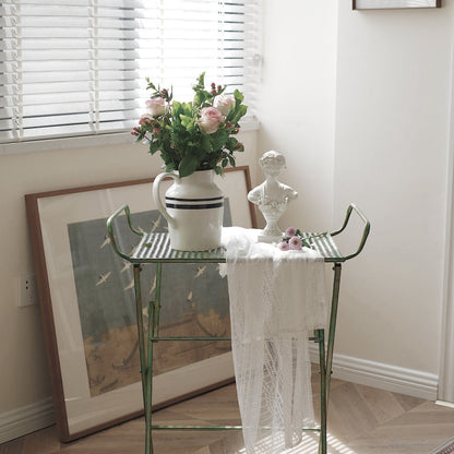 Traditional Vintage Rectangular Iron Openwork End Table 4-Leg Foldable For Living Room