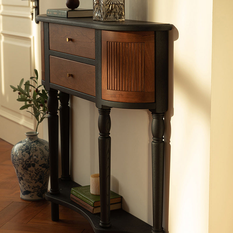 Traditional Vintage Rectangular Medium Density Fiberboard Solid Wood End Table 4-Leg 4-Cabinet For Living Room