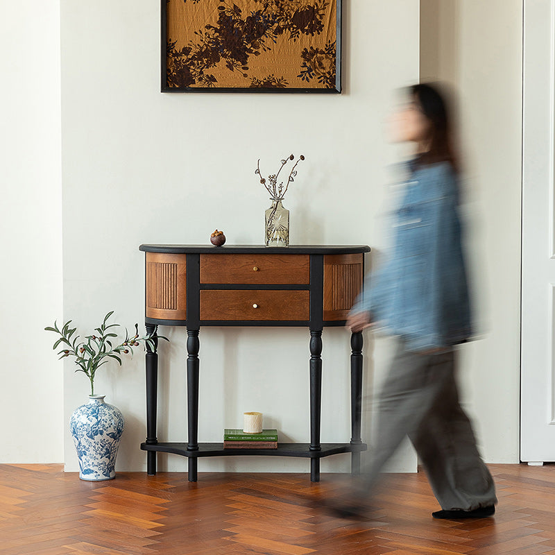 Traditional Vintage Rectangular Medium Density Fiberboard Solid Wood End Table 4-Leg 4-Cabinet For Living Room