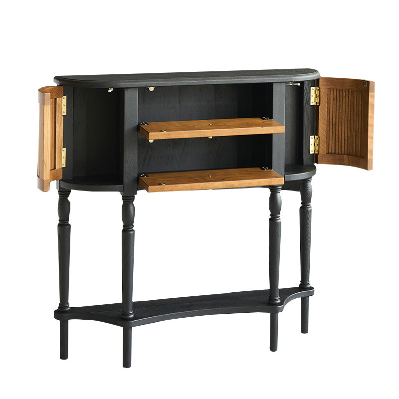 Traditional Vintage Rectangular Medium Density Fiberboard Solid Wood End Table 4-Leg 4-Cabinet For Living Room
