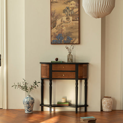 Traditional Vintage Rectangular Medium Density Fiberboard Solid Wood End Table 4-Leg 4-Cabinet For Living Room