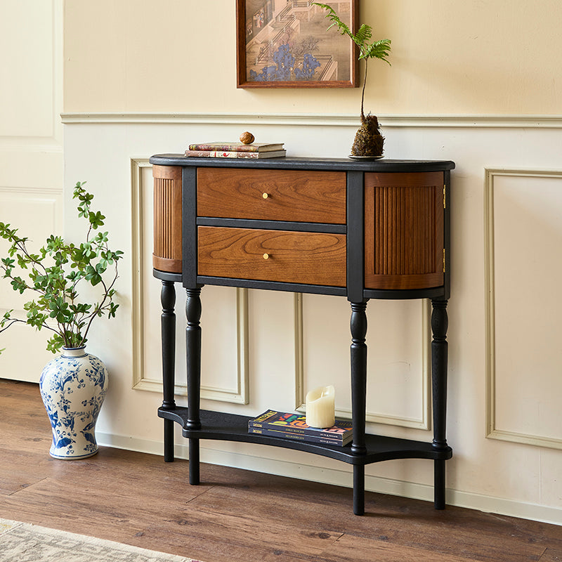 Traditional Vintage Rectangular Medium Density Fiberboard Solid Wood End Table 4-Leg 4-Cabinet For Living Room