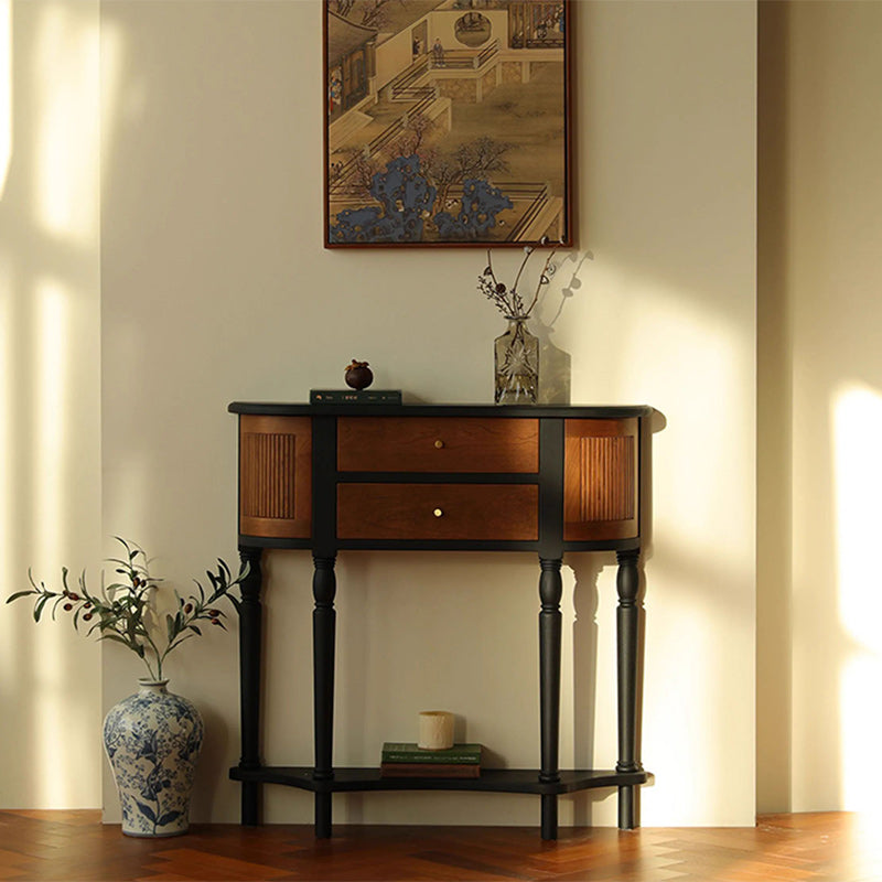 Traditional Vintage Rectangular Medium Density Fiberboard Solid Wood End Table 4-Leg 4-Cabinet For Living Room