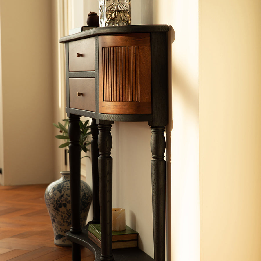 Traditional Vintage Rectangular Medium Density Fiberboard Solid Wood End Table 4-Leg 4-Cabinet For Living Room