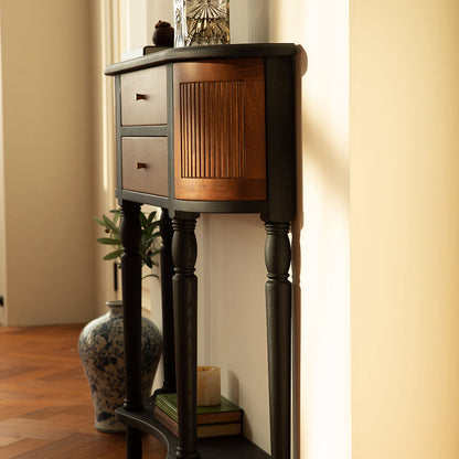 Traditional Vintage Rectangular Medium Density Fiberboard Solid Wood End Table 4-Leg 4-Cabinet For Living Room