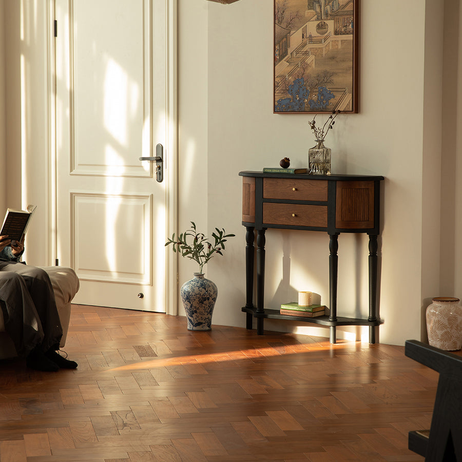 Traditional Vintage Rectangular Medium Density Fiberboard Solid Wood End Table 4-Leg 4-Cabinet For Living Room