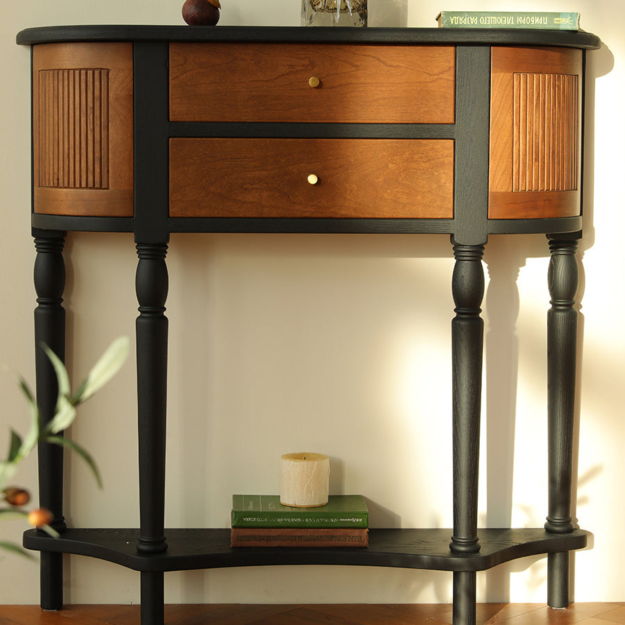 Traditional Vintage Rectangular Medium Density Fiberboard Solid Wood End Table 4-Leg 4-Cabinet For Living Room