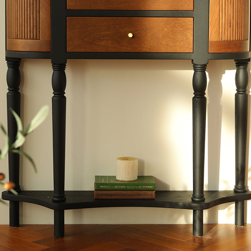 Traditional Vintage Rectangular Medium Density Fiberboard Solid Wood End Table 4-Leg 4-Cabinet For Living Room
