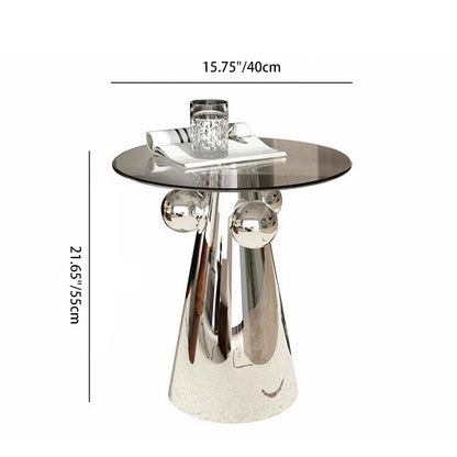 Modern Minimalist Round Tempered Glass Stainless Steel End Table Non-Slip Base For Living Room