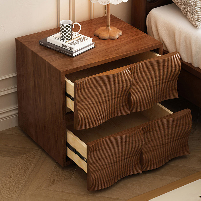 Traditional Vintage Rectangular Solid Wood Nightstand 2-Drawer For Bedroom