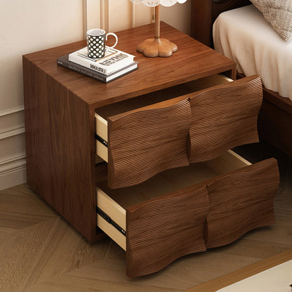 Traditional Vintage Rectangular Solid Wood Nightstand 2-Drawer For Bedroom