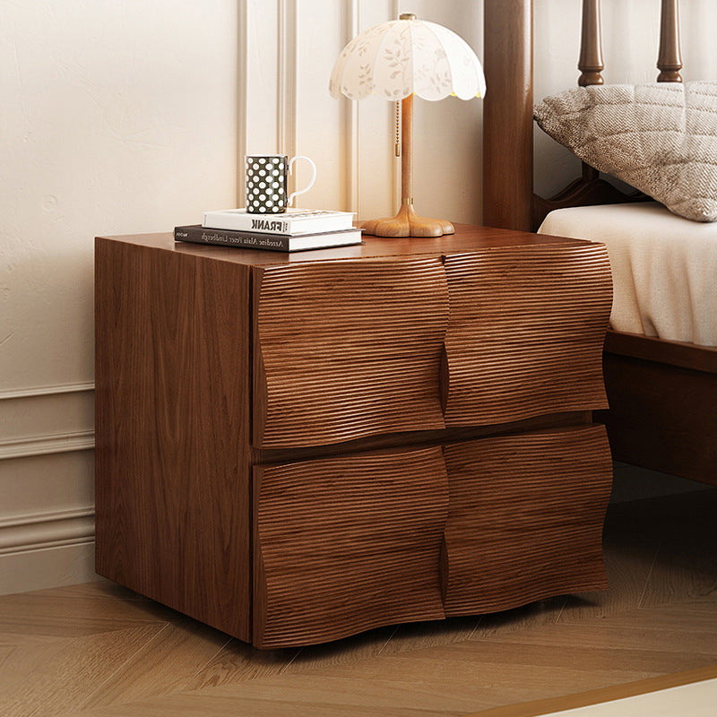 Traditional Vintage Rectangular Solid Wood Nightstand 2-Drawer For Bedroom