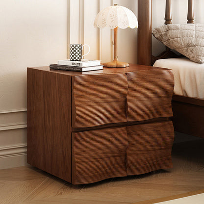 Traditional Vintage Rectangular Solid Wood Nightstand 2-Drawer For Bedroom