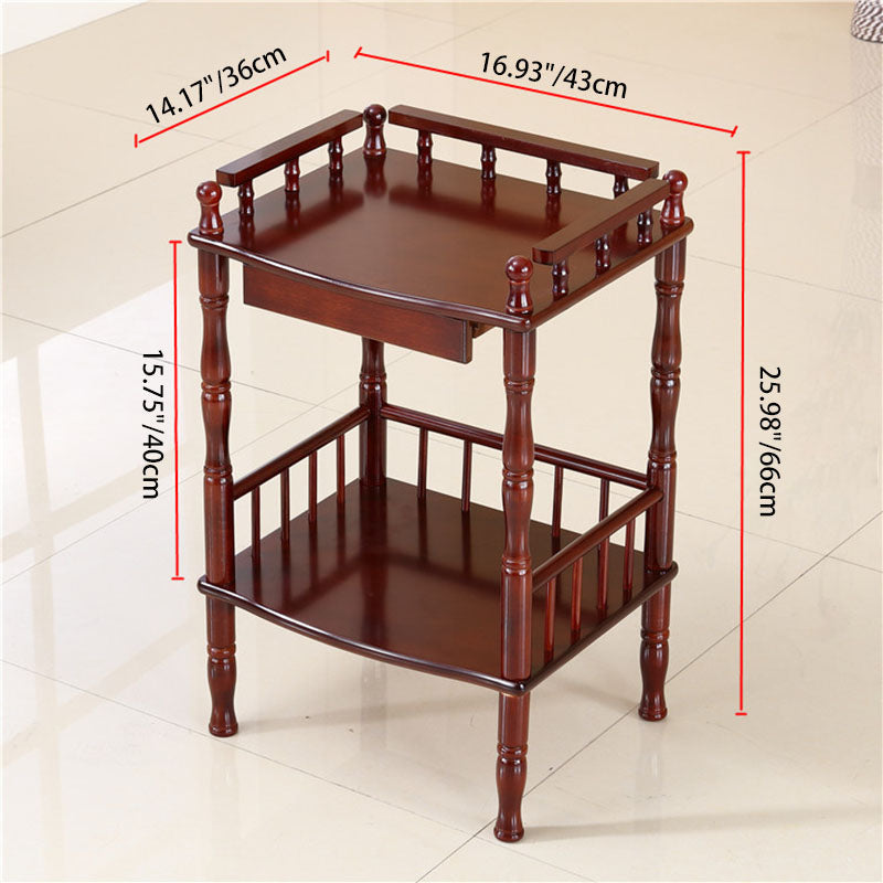 Traditional Vintage Rectangular Solid Wood End Table 2-Tier 4-Leg For Living Room