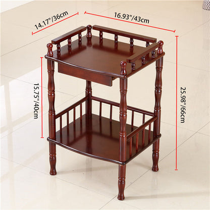 Traditional Vintage Rectangular Solid Wood End Table 2-Tier 4-Leg For Living Room