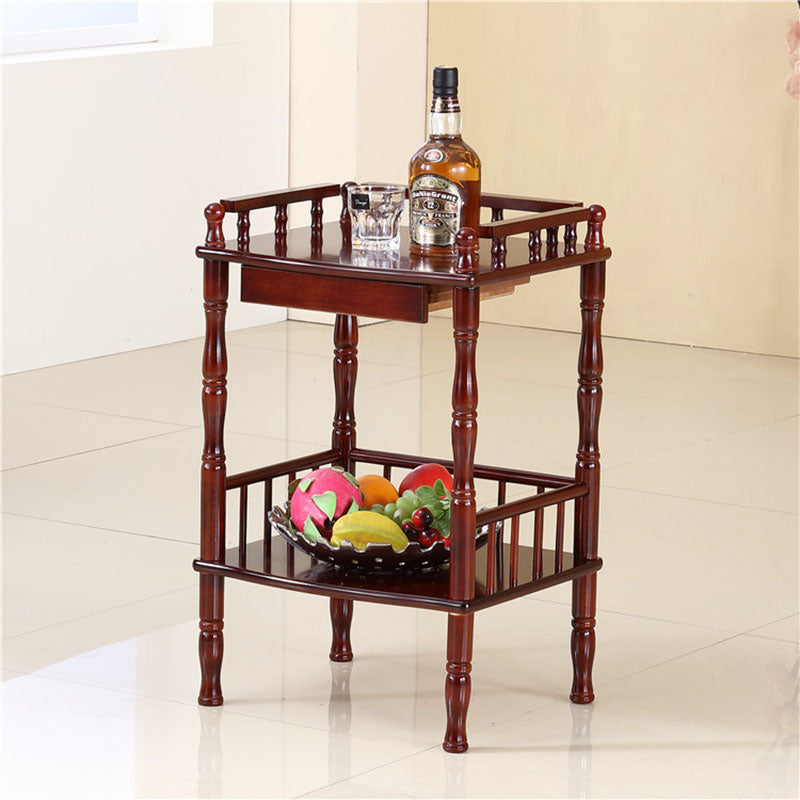 Traditional Vintage Rectangular Solid Wood End Table 2-Tier 4-Leg For Living Room