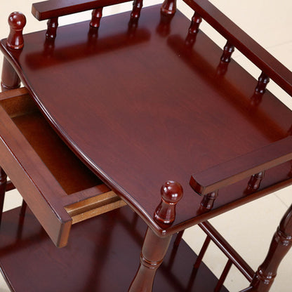 Traditional Vintage Rectangular Solid Wood End Table 2-Tier 4-Leg For Living Room