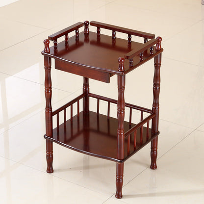 Traditional Vintage Rectangular Solid Wood End Table 2-Tier 4-Leg For Living Room