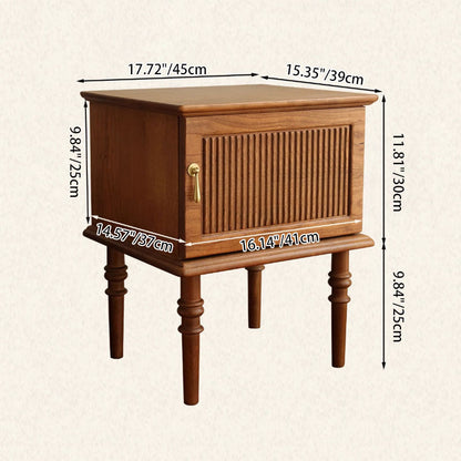 Traditional Vintage Rectangular Solid Wood Nightstand 4-Leg 1-Cabinet For Bedroom