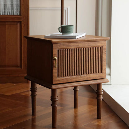 Traditional Vintage Rectangular Solid Wood Nightstand 4-Leg 1-Cabinet For Bedroom