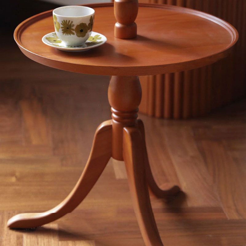 Traditional Vintage Round Solid Wood End Table 2-Tier 3-Leg For Living Room