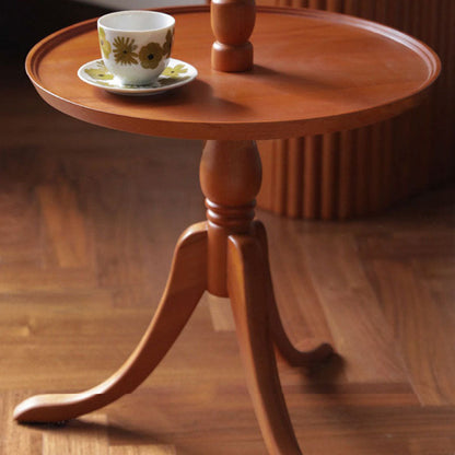 Traditional Vintage Round Solid Wood End Table 2-Tier 3-Leg For Living Room