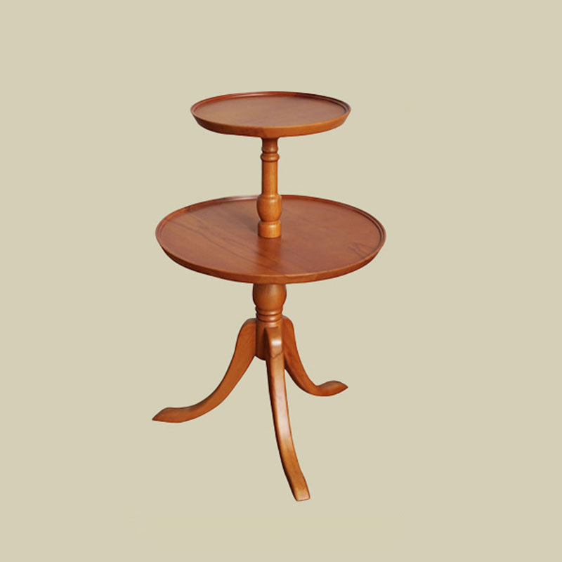 Traditional Vintage Round Solid Wood End Table 2-Tier 3-Leg For Living Room