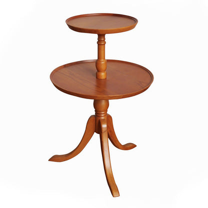 Traditional Vintage Round Solid Wood End Table 2-Tier 3-Leg For Living Room