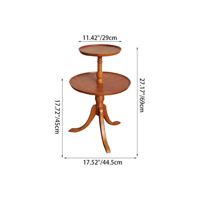 Traditional Vintage Round Solid Wood End Table 2-Tier 3-Leg For Living Room
