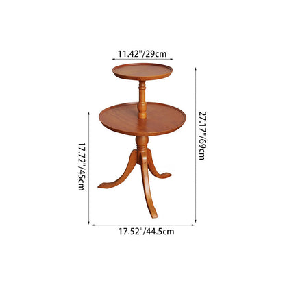 Traditional Vintage Round Solid Wood End Table 2-Tier 3-Leg For Living Room