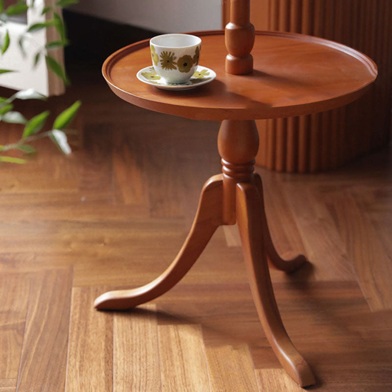 Traditional Vintage Round Solid Wood End Table 2-Tier 3-Leg For Living Room