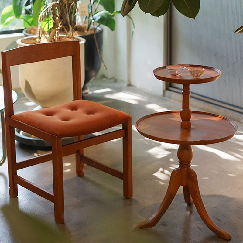 Traditional Vintage Round Solid Wood End Table 2-Tier 3-Leg For Living Room