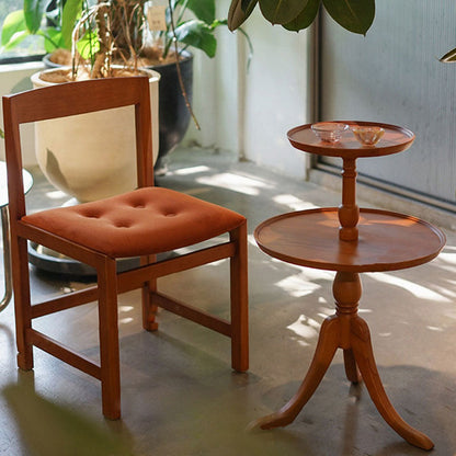Traditional Vintage Round Solid Wood End Table 2-Tier 3-Leg For Living Room