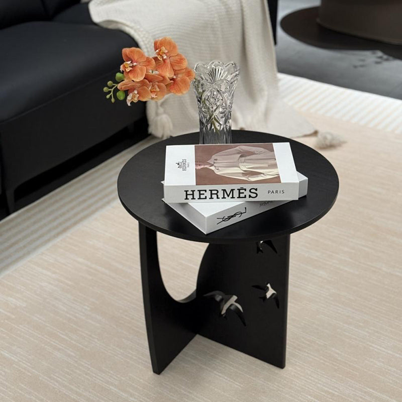 Traditional Vintage Round Solid Wood End Table Openwork Frame For Living Room