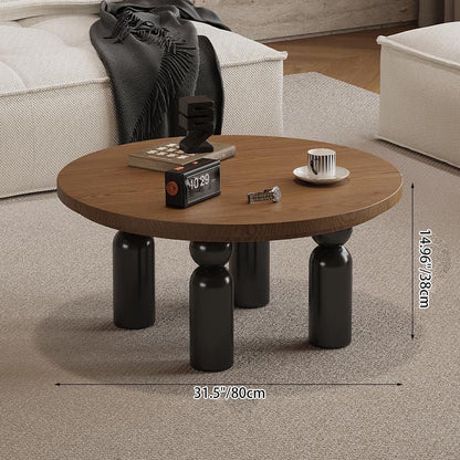Traditional Vintage Round Solid Wood End Table 4-Leg For Living Room